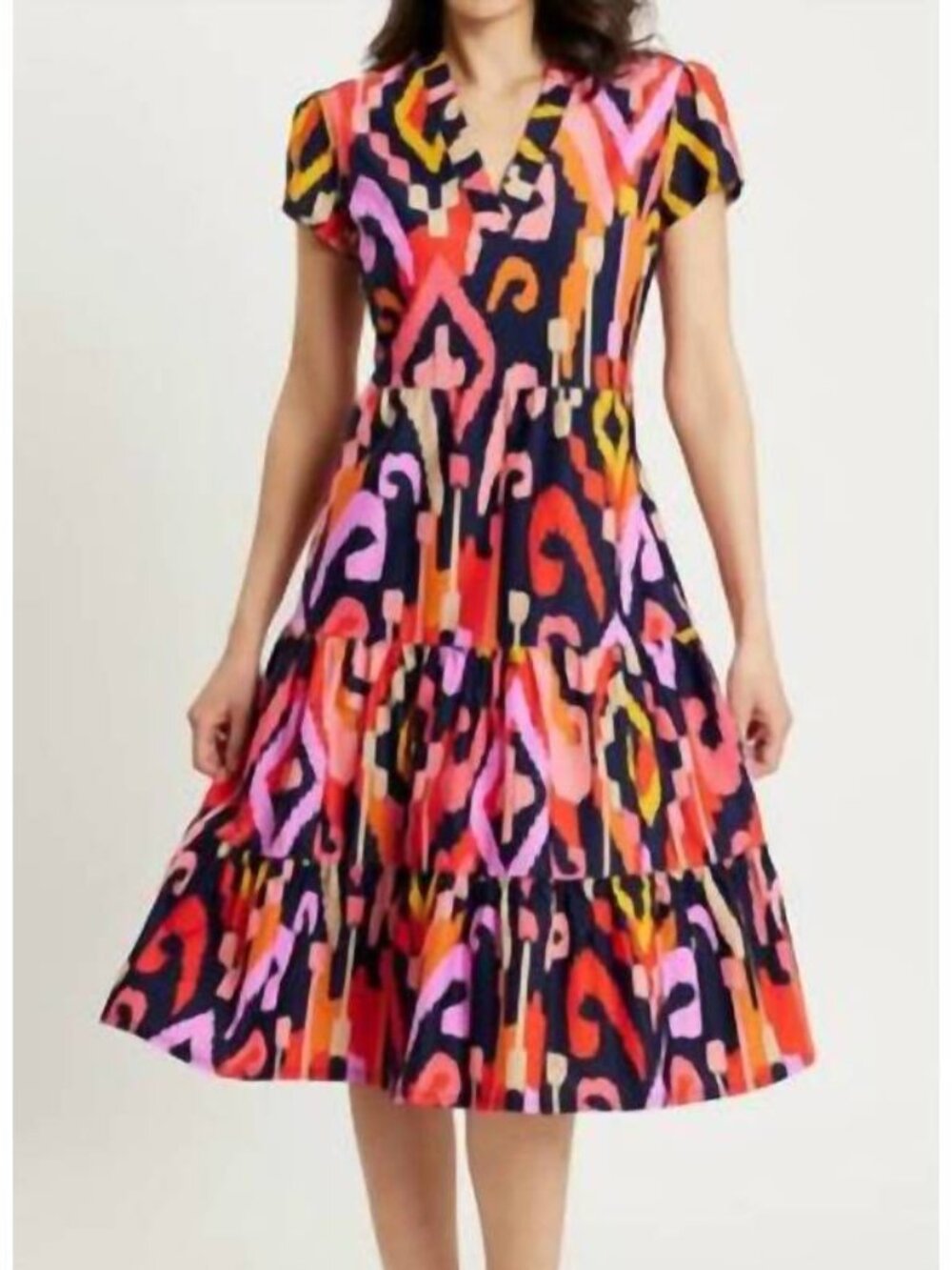 Like New JUDE CONNALLY libby dress in grand ikat navy Large - Picture 1 of 5